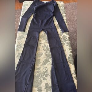 Black Ribbed Long Sleeve Jumpsuit